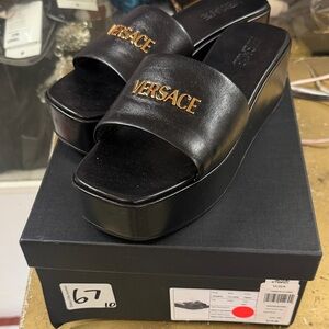 Versace Black and Gold Platform Slides